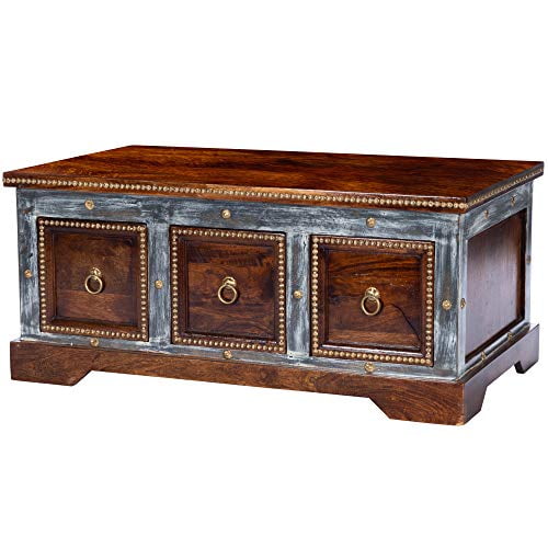 Handcrafted Mango Wood and Brass Storage Coffee Table