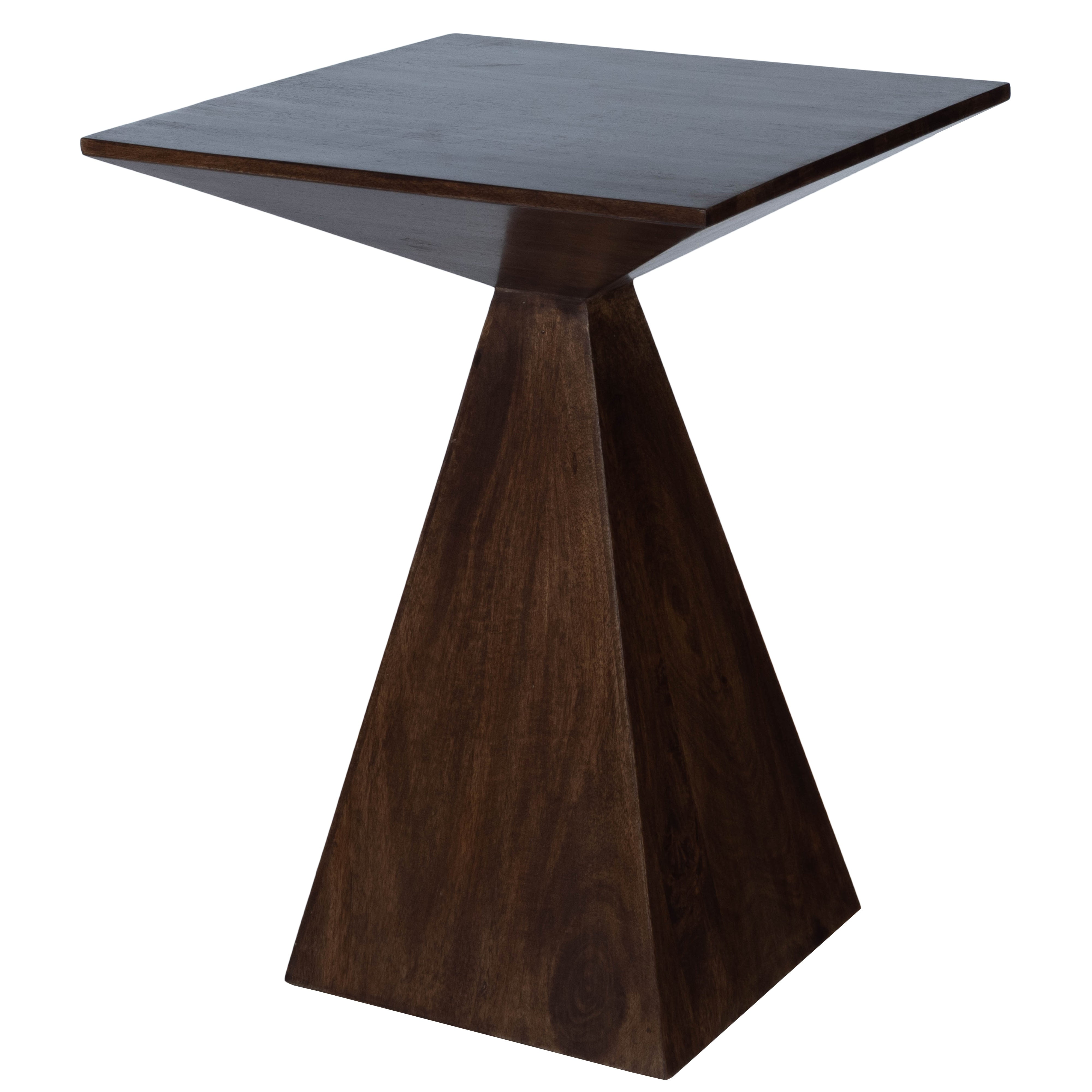 Triangular Mango Wood & Metal End Table with Storage - Coffee