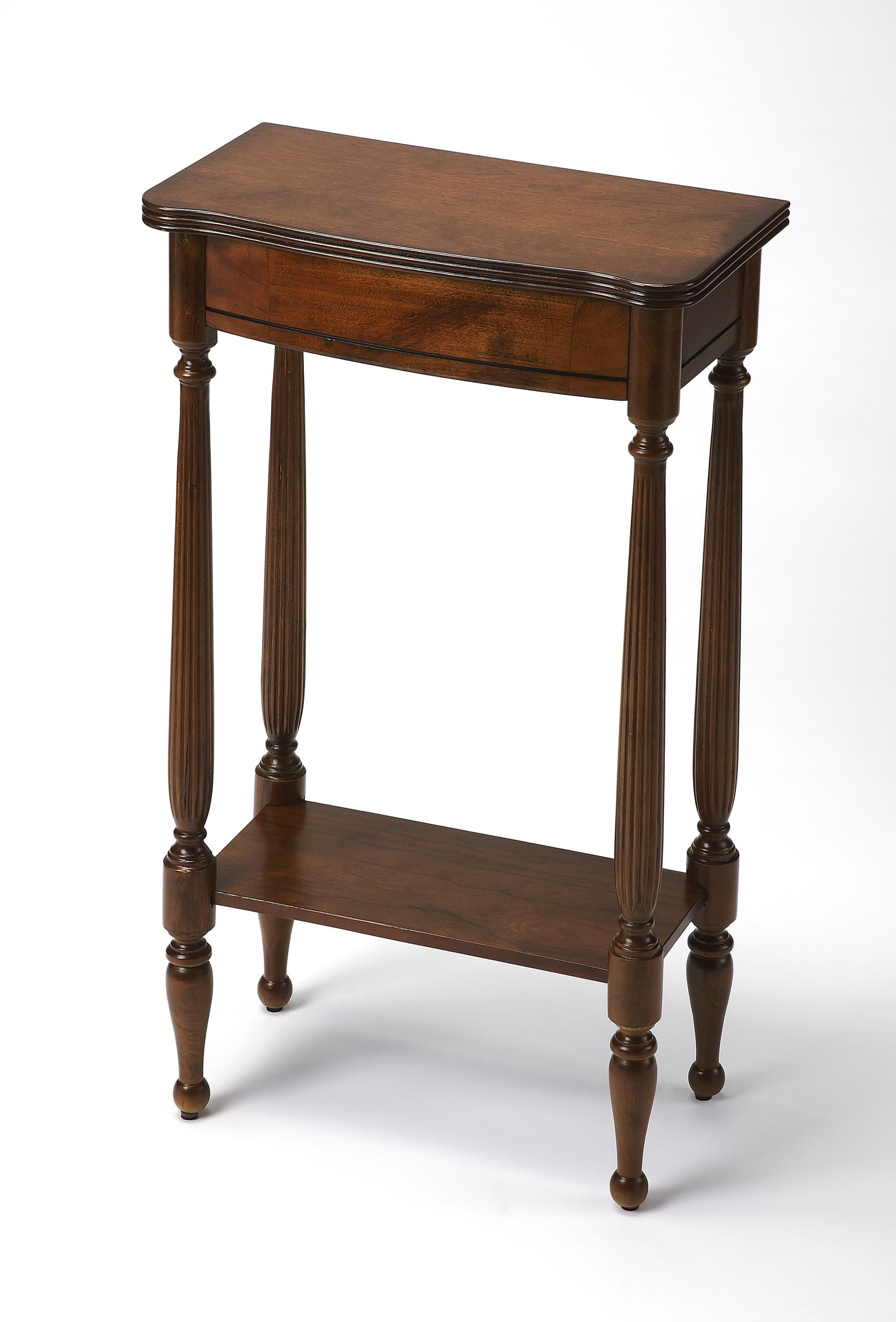 Antique Cherry Wood Rectangular Console Table with Storage