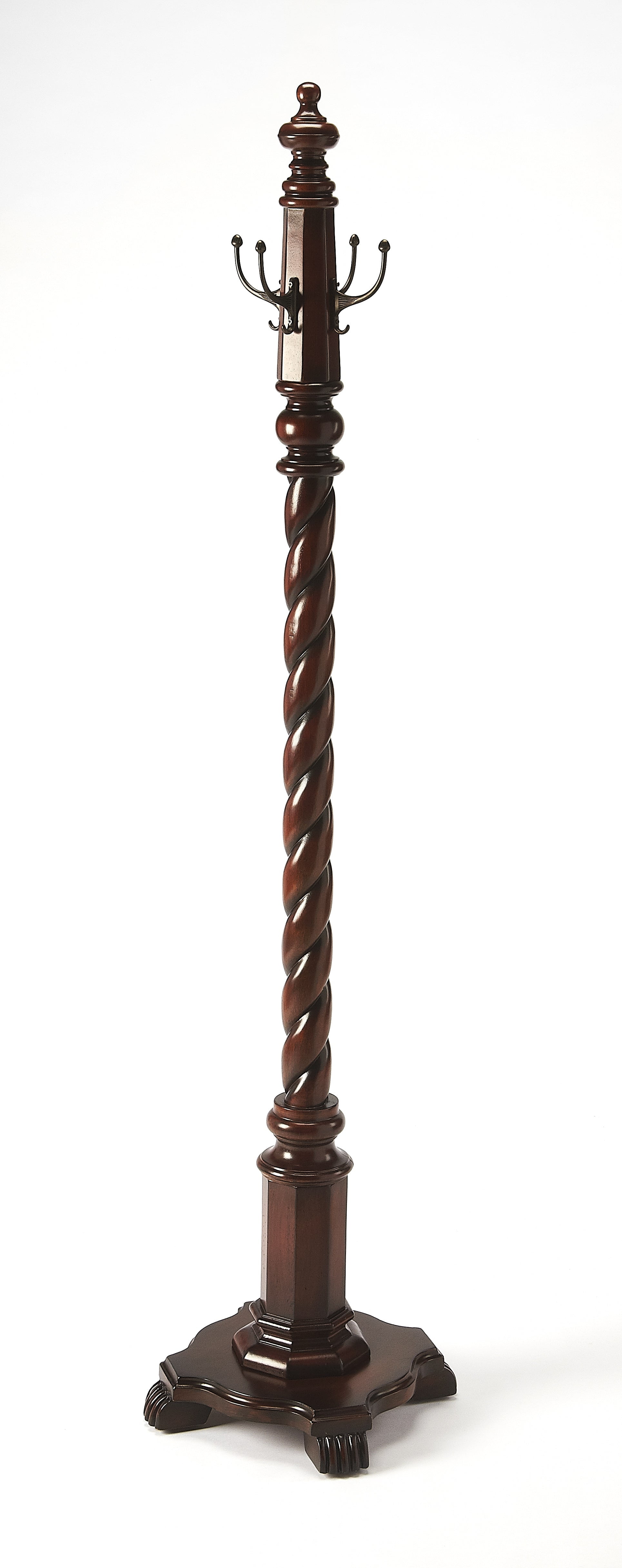 Traditional Brown Cherry Veneer Freestanding Coat Rack