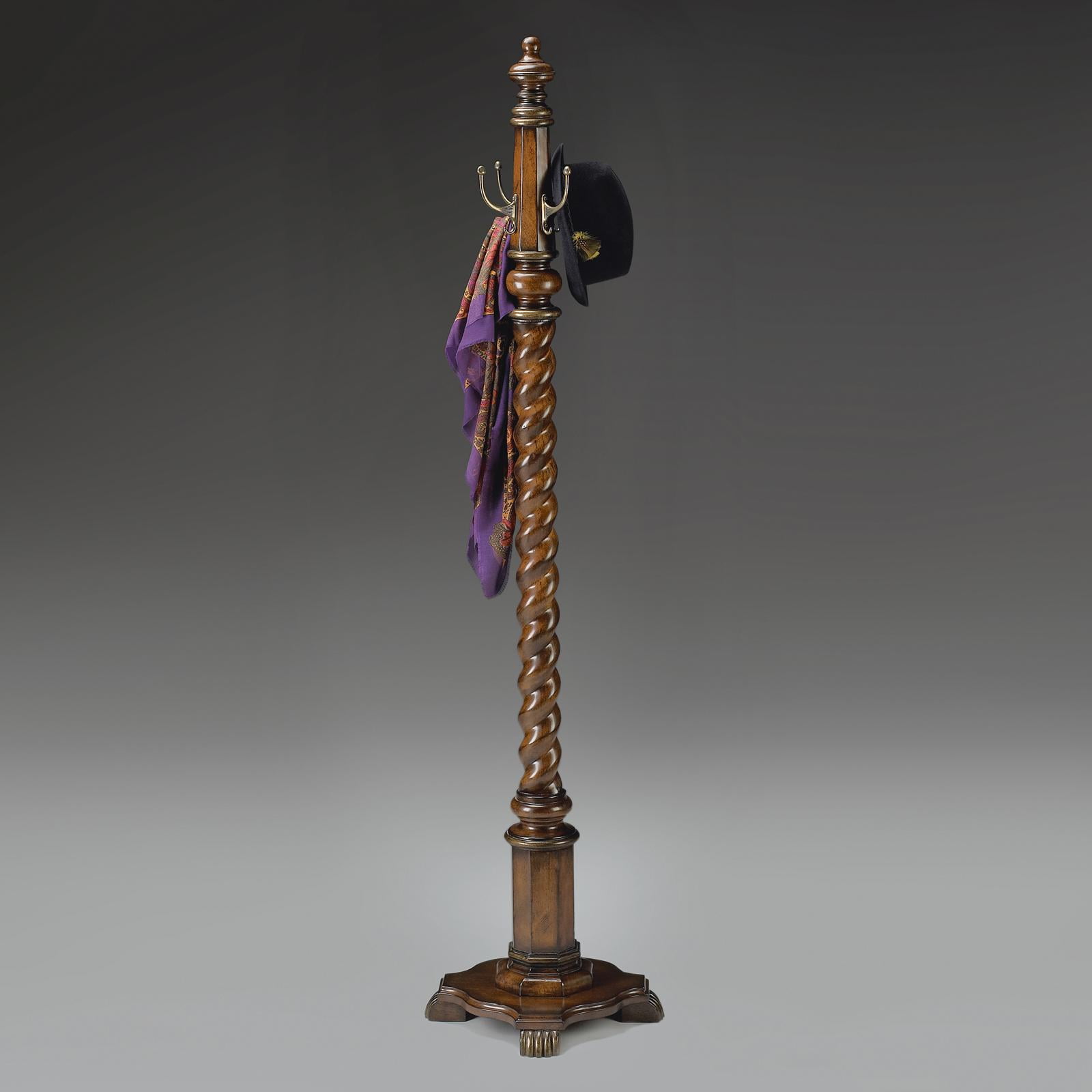 Traditional Brown Cherry Veneer Freestanding Coat Rack