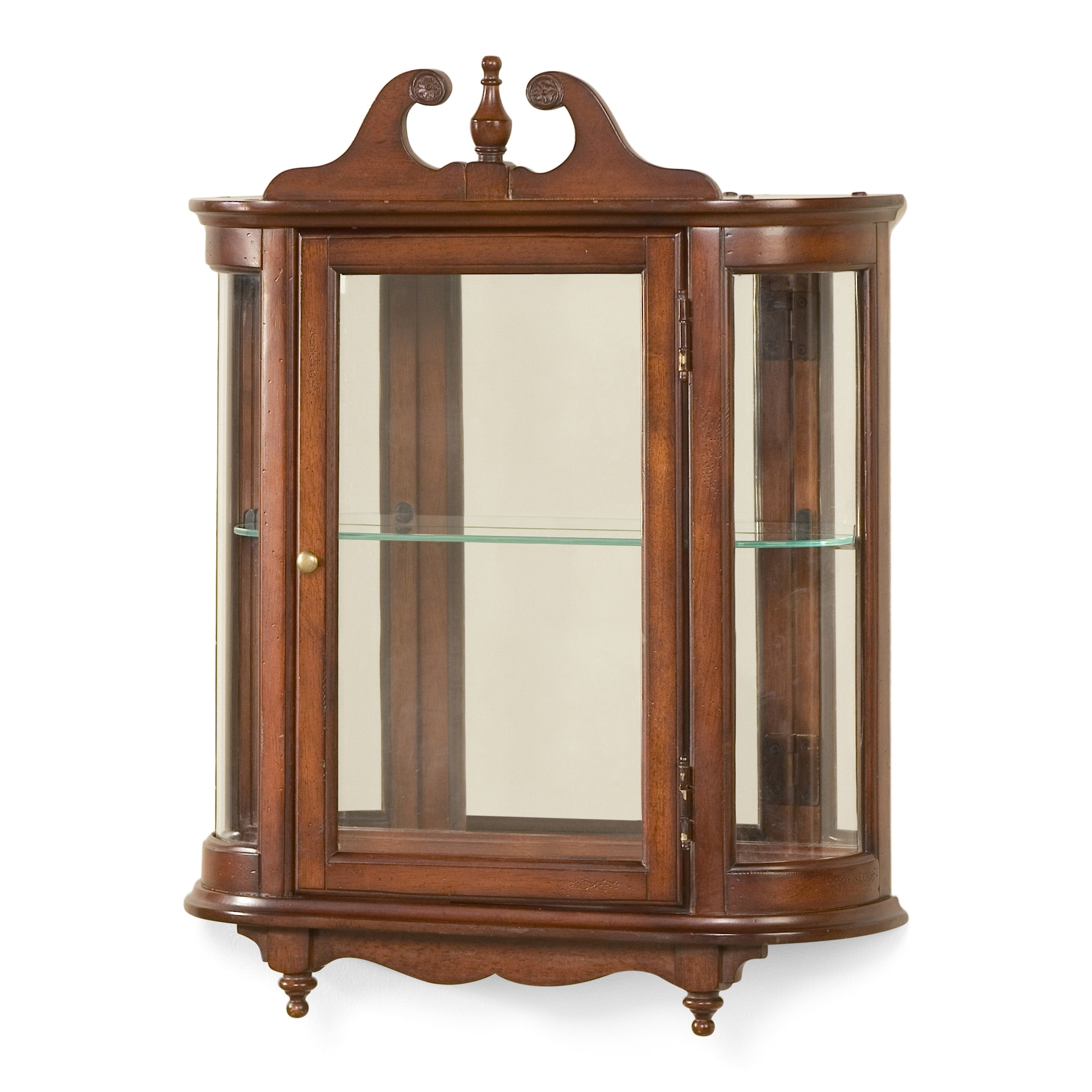 Cherry Wood Traditional Curio Cabinet with Glass Shelves