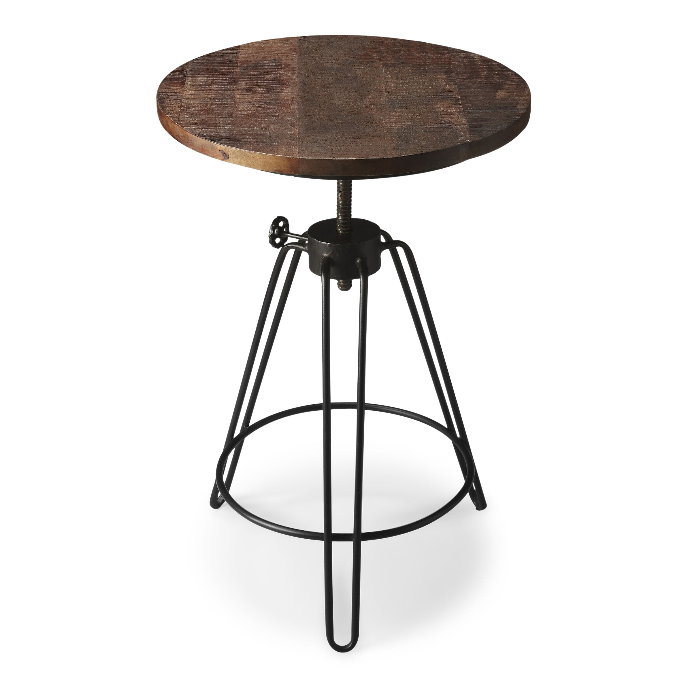 Round Recycled Wood and Iron Accent Table, 22" Brown and Black