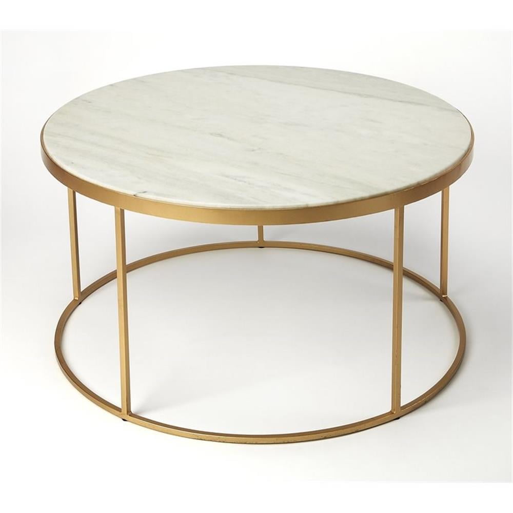 Modern White Marble and Gold Iron Base Coffee Table