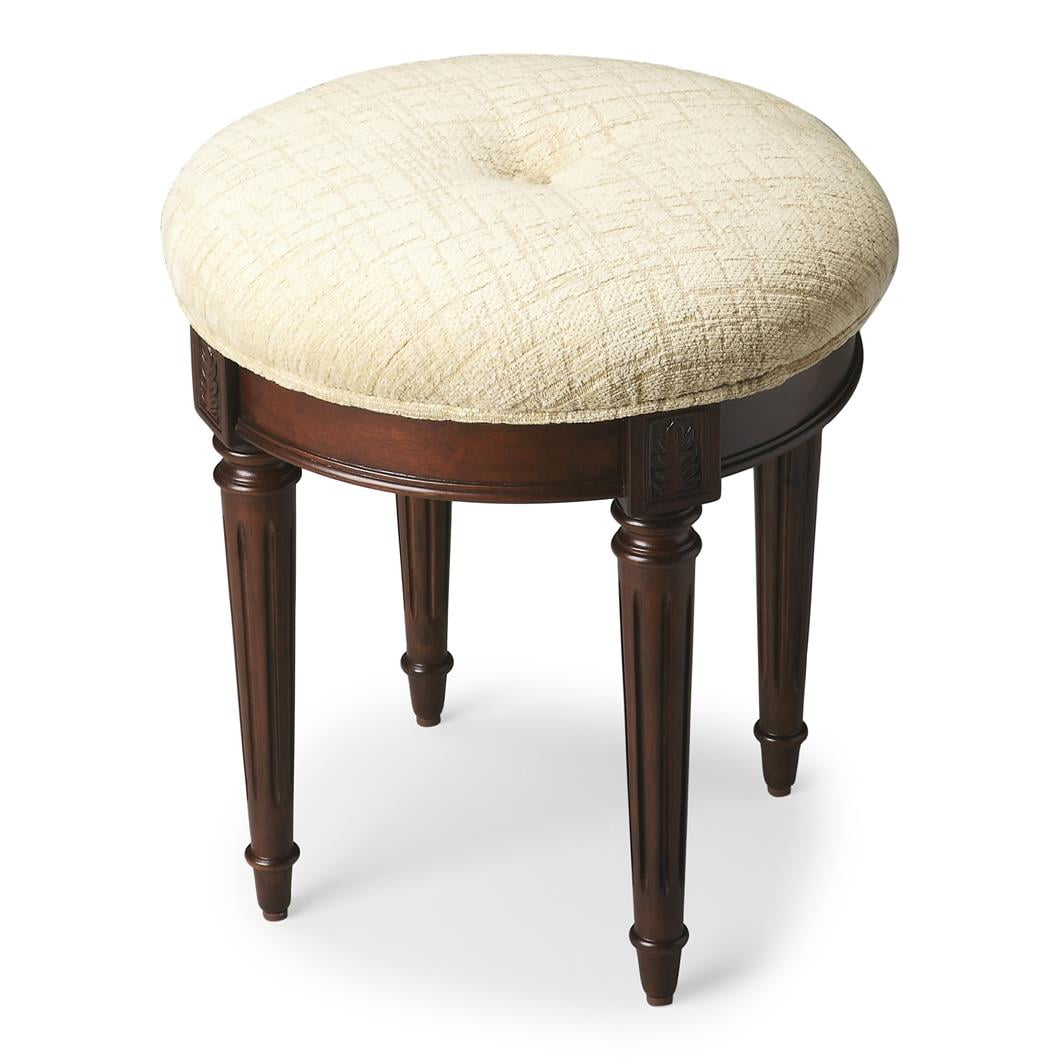 Plantation Cherry Elegance Vanity Stool with Cotton Hobnail Fabric