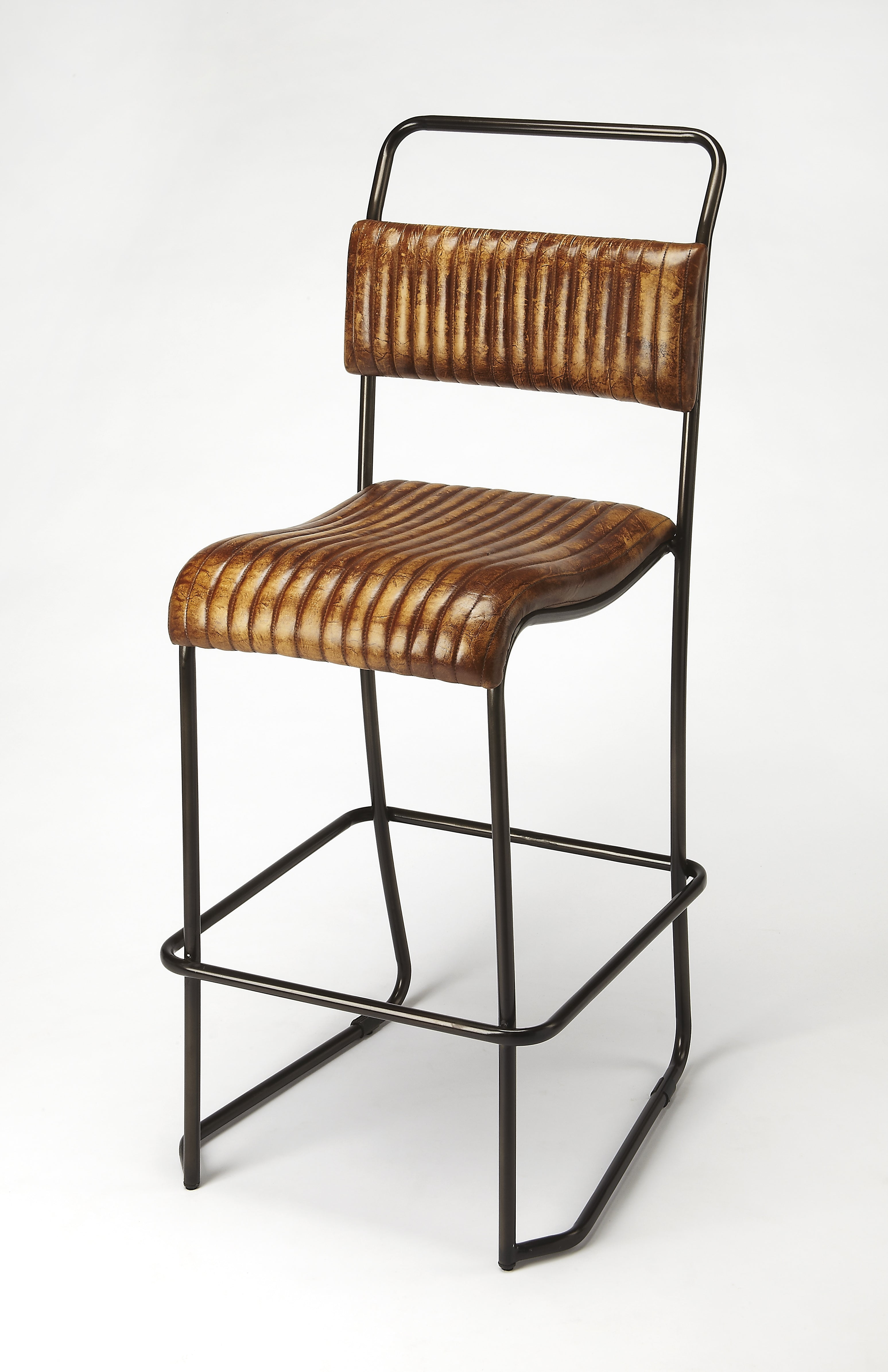 Vega 46" Black Metal and Leather Bar Stool