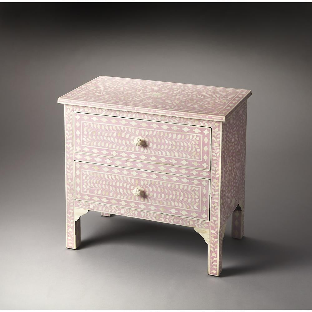 Vivienne Opalescent Bone Inlay 2-Drawer Accent Chest in Soft Pink