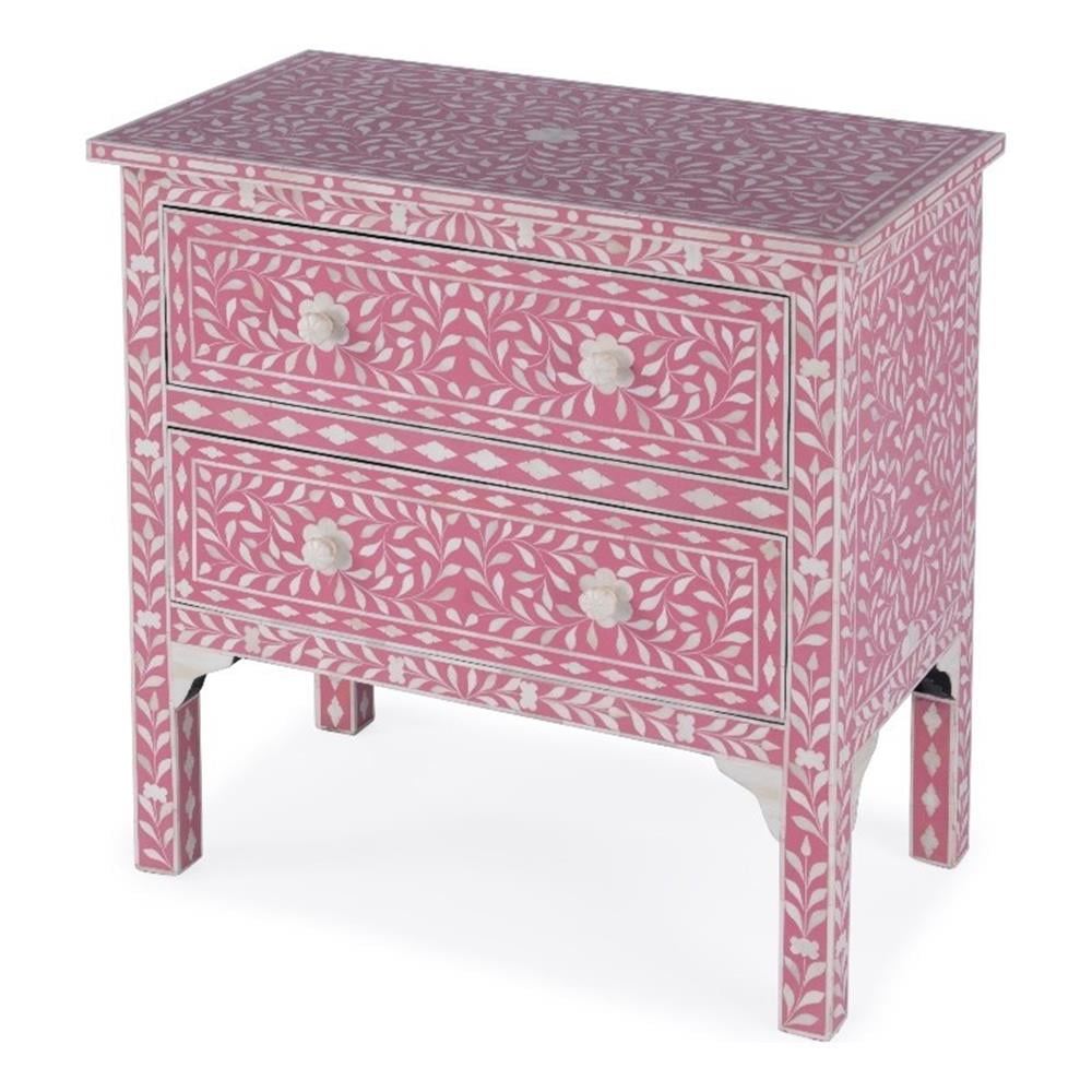 Vivienne Opalescent Bone Inlay 2-Drawer Accent Chest in Soft Pink