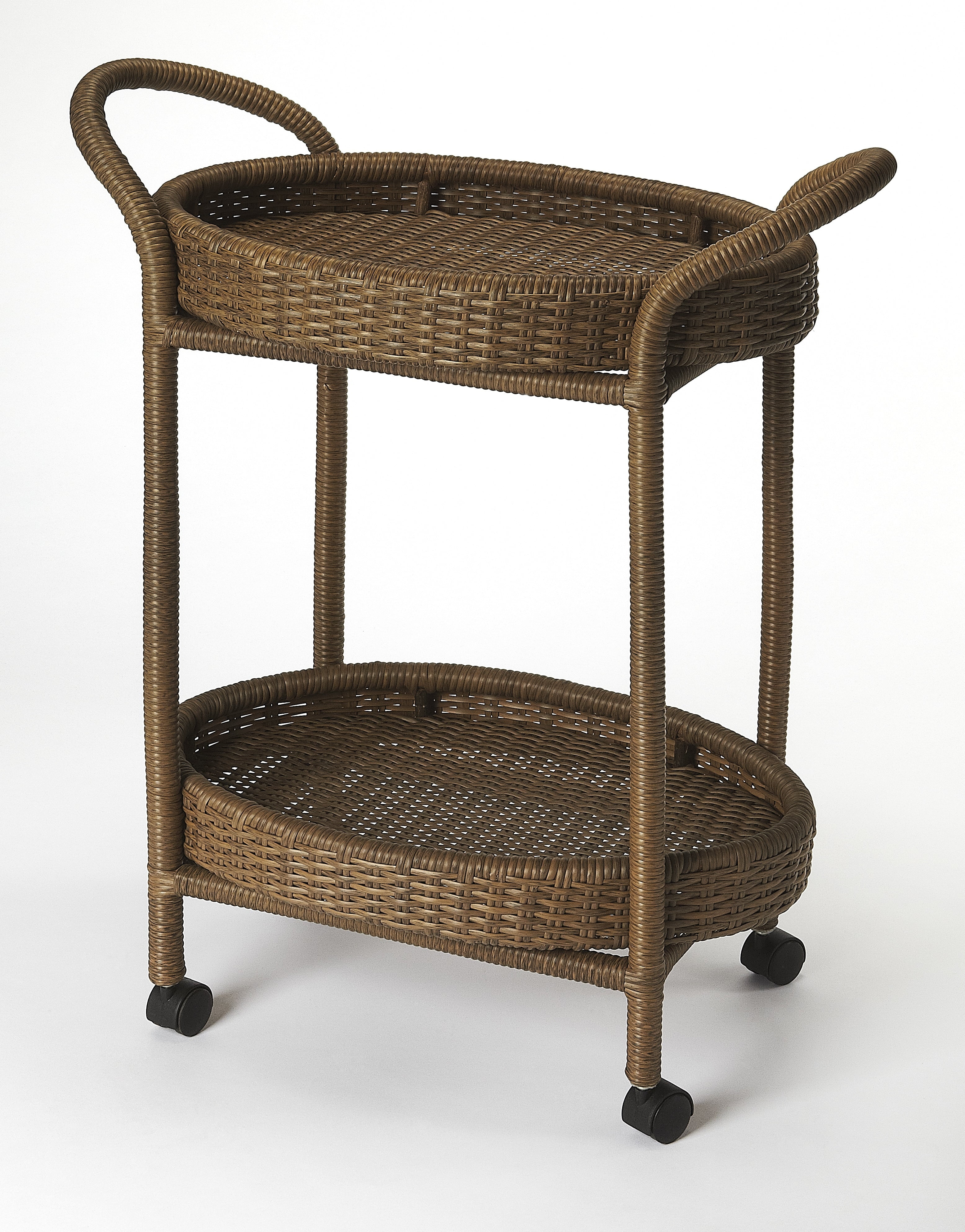 Brown Oval Rattan Bar Cart with Storage