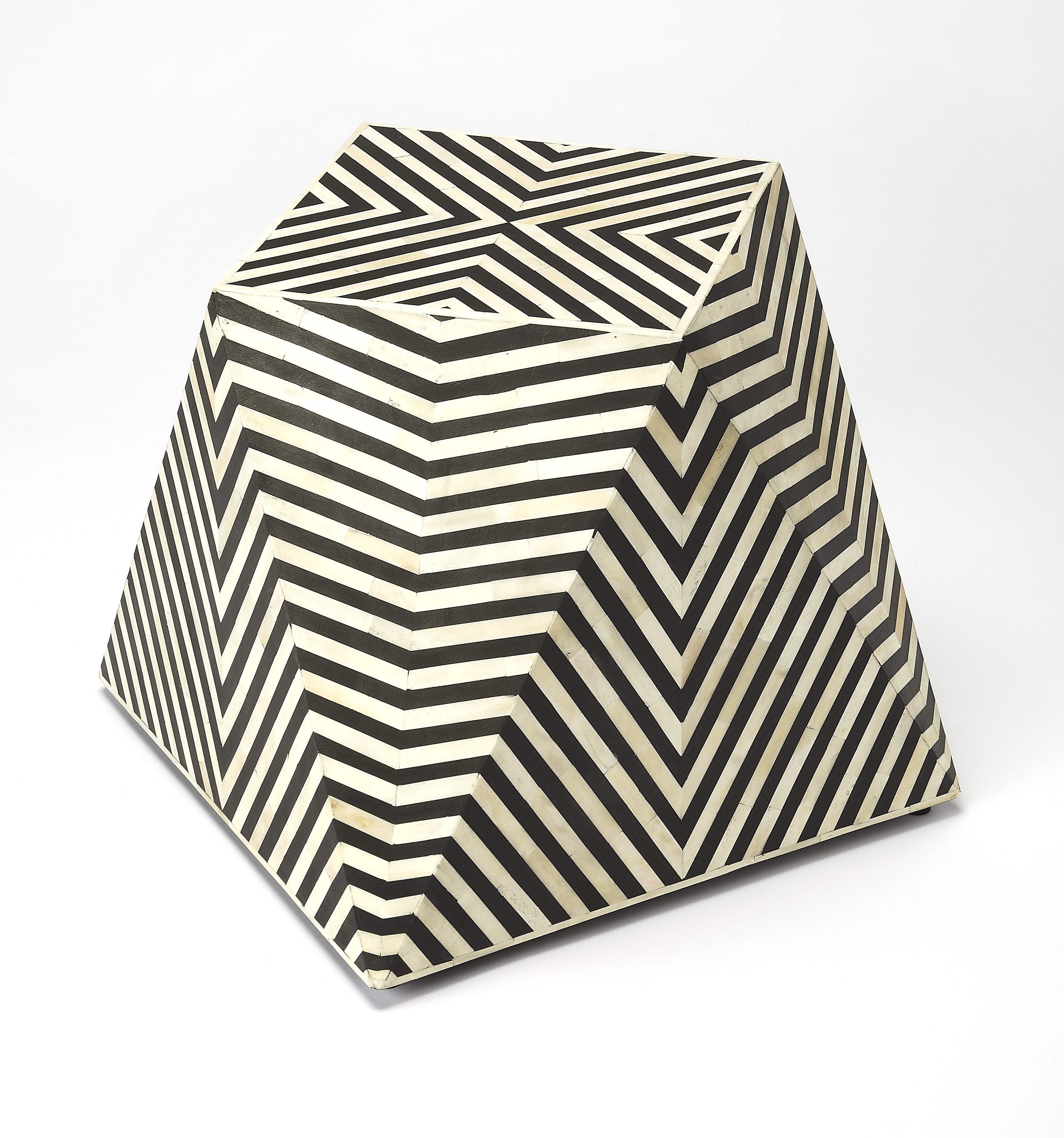 Zanzibar Geometric Bone Inlay Round Side Table in Black and White