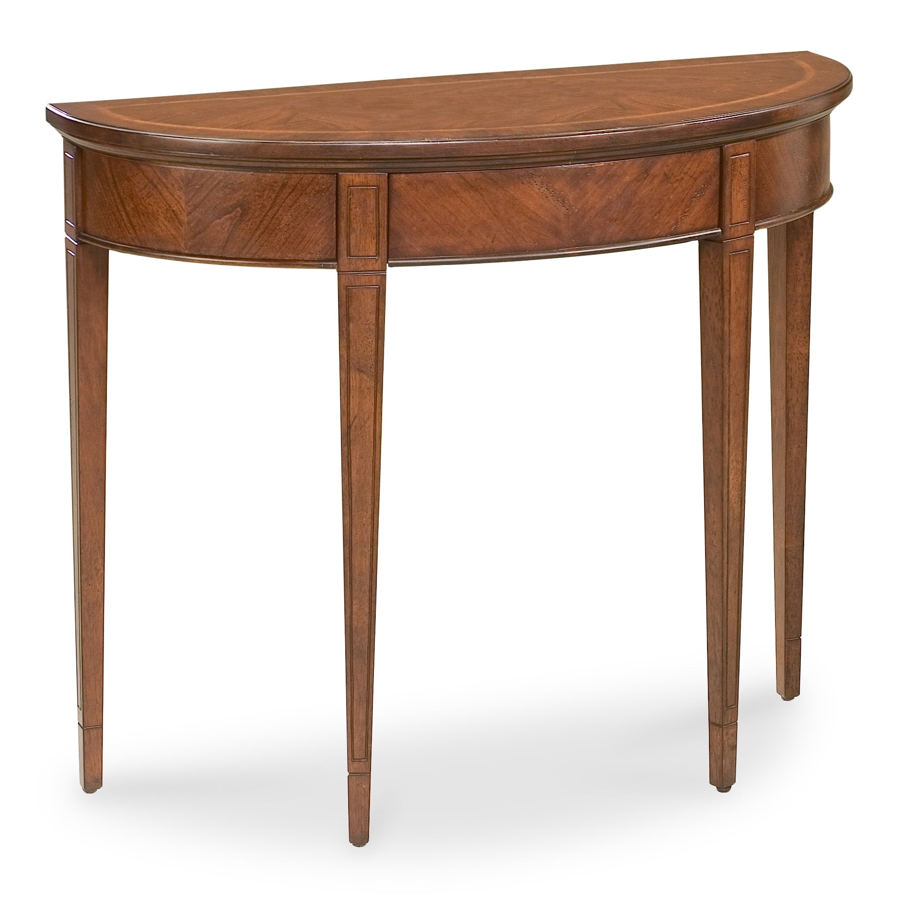 Elegant Plantation Cherry Demilune Console Table with Carved Details