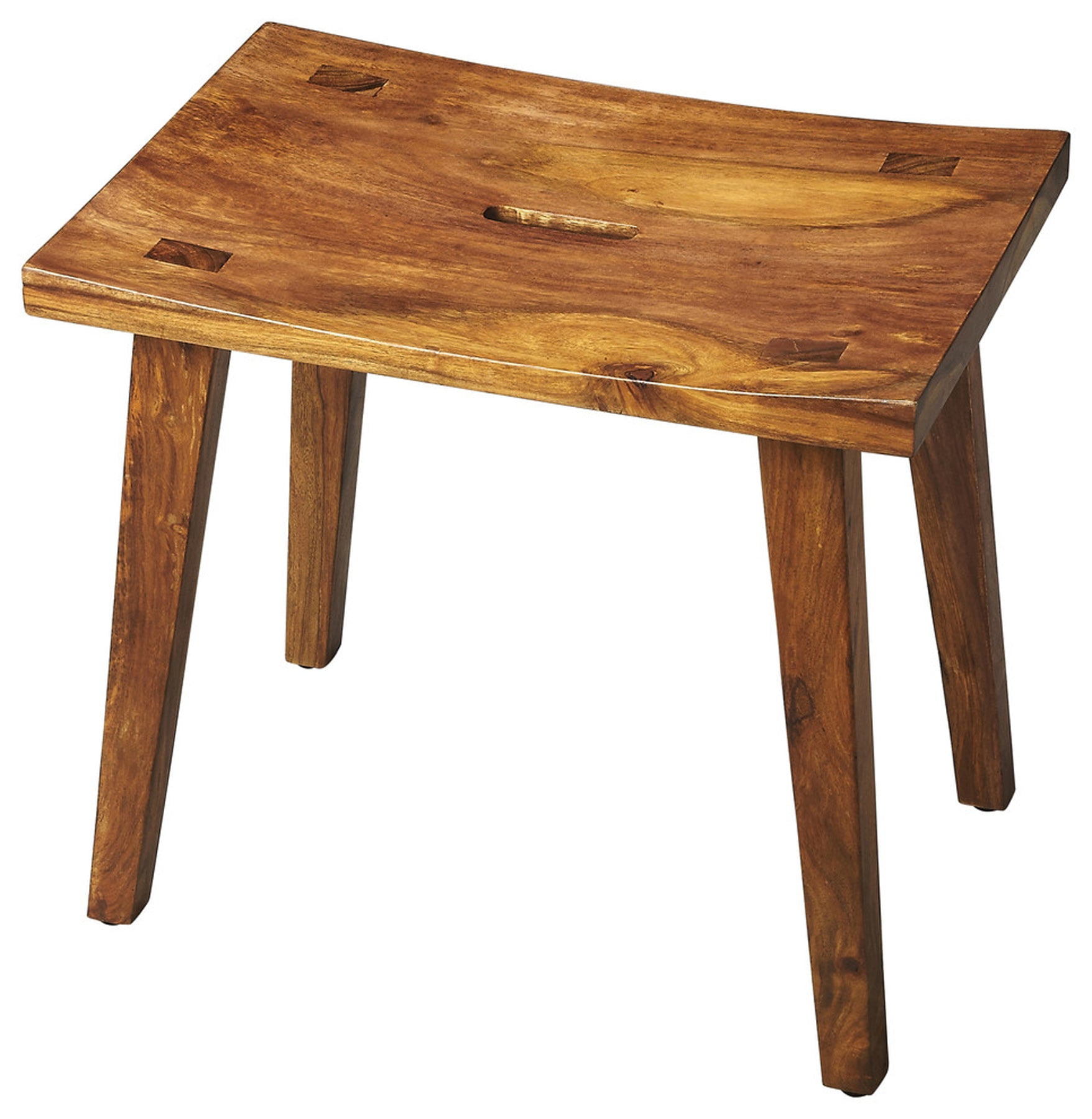 Elegant Light Brown Acacia Wood Rectangular Stool
