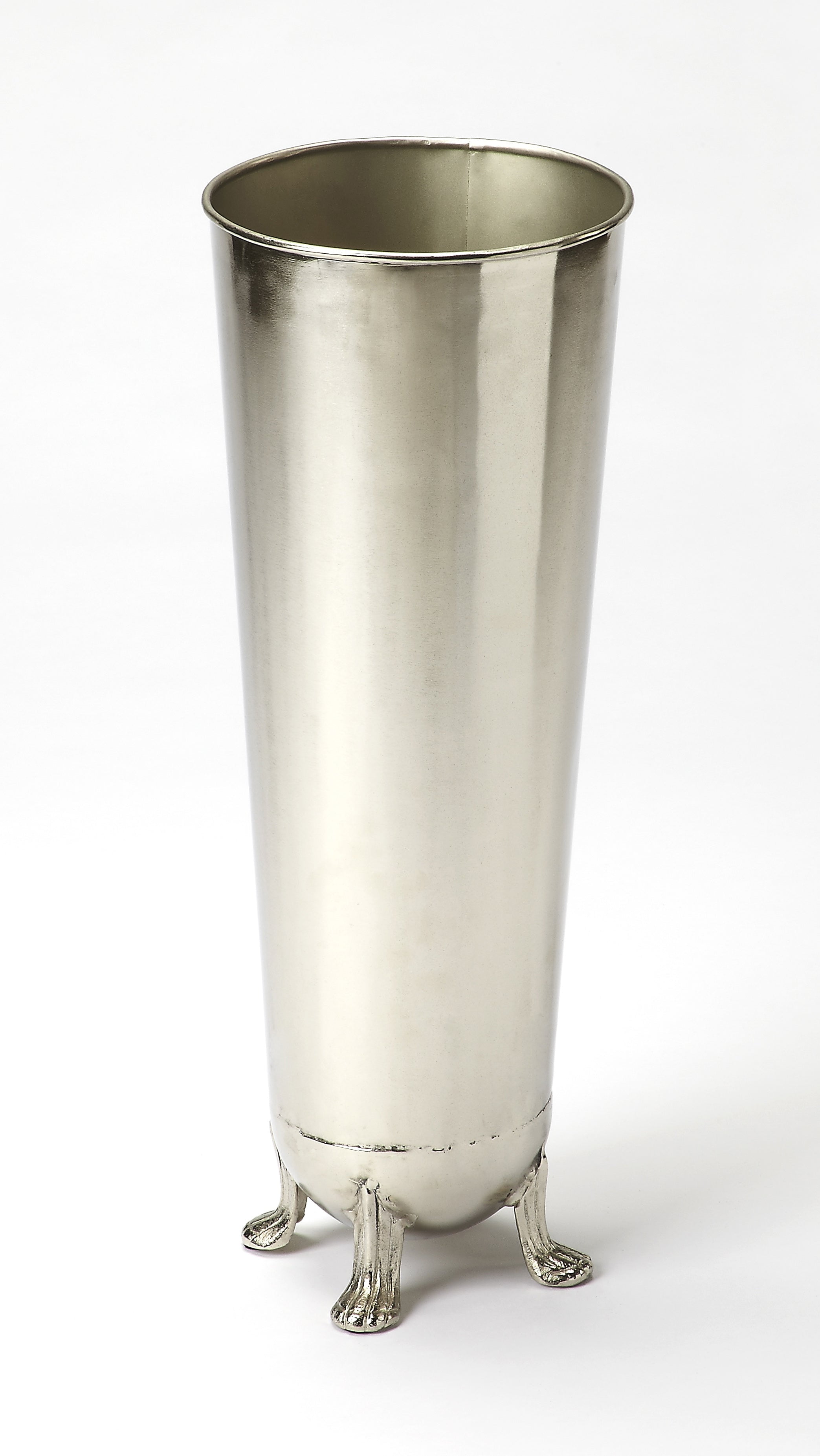 Polished Silver Iron Umbrella Stand with Clawfoot Base