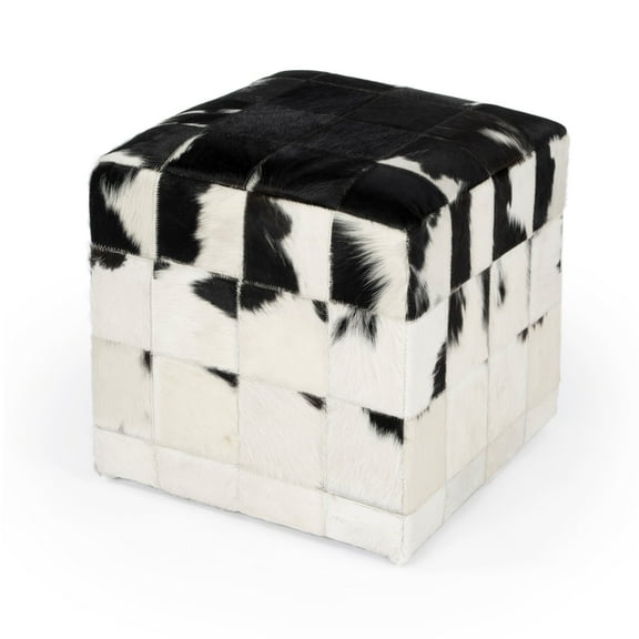 Victorian Hair On Hide Black And White Ottoman