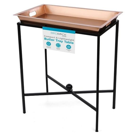 Butler Tray Table with Removable Top - Large Rectangle Metal Stand for Dessert, Appetizer, Food Platters, Entertaining - Ideal for Party, Buffet, Brunch - Black Iron Stand - Copper 25"