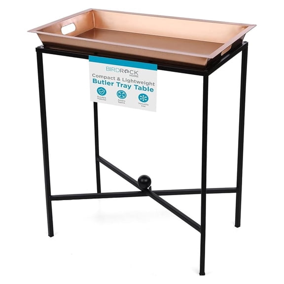 Butler Tray Table with Removable Top - Large Rectangle Metal Stand for Dessert, Appetizer, Food Platters, Entertaining - Ideal for Party, Buffet, Brunch - Black Iron Stand - Copper 25"