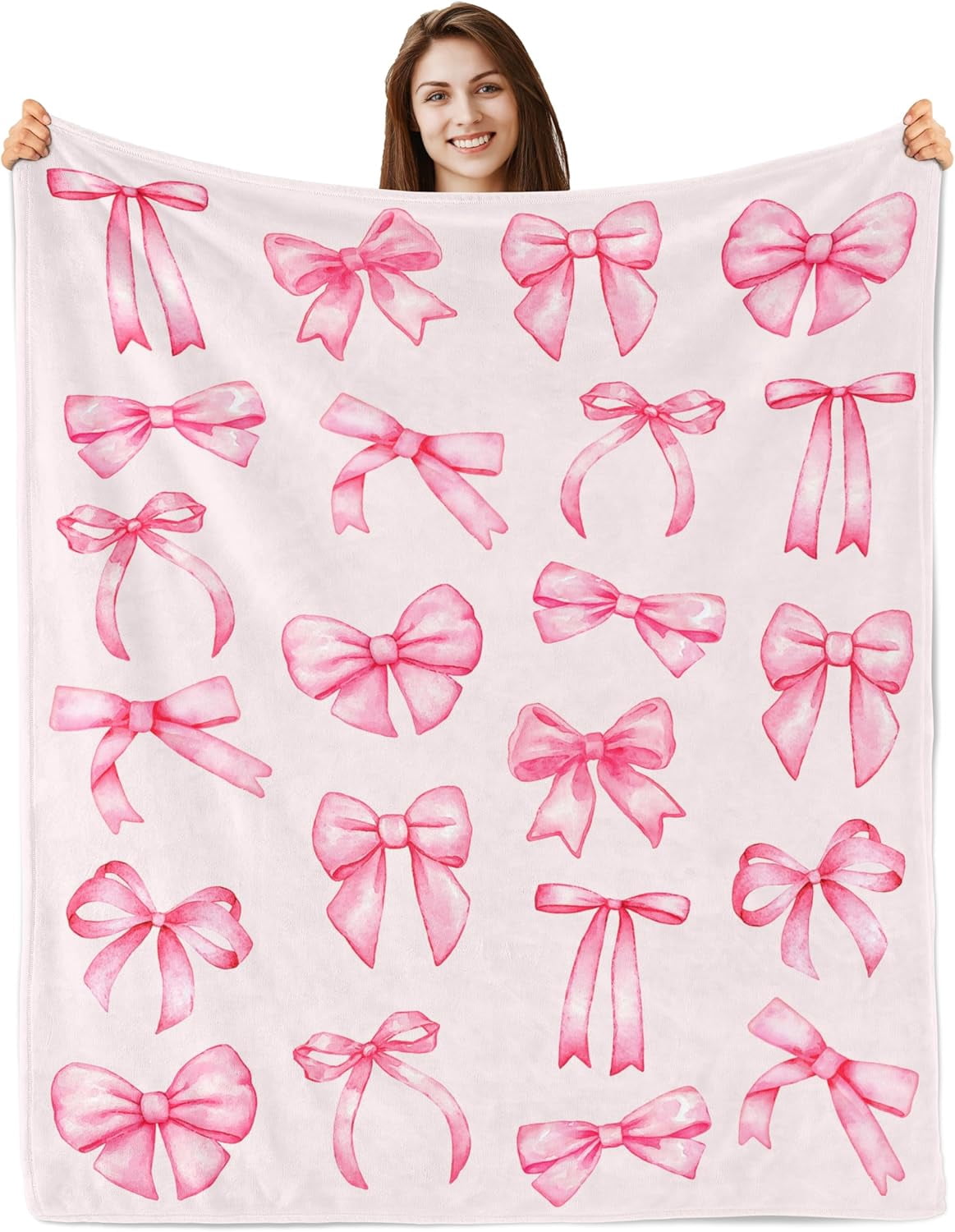 Bow Throw Rug Butonus Bow Blanket 60x50in Pink Bow Throw Blanket for Women Coquette ...