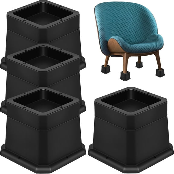 Butory Set of 4 Bed Risers Adjustable Furniture Risers Anti-Slip Bed Support Risers Durable Bed Frame Riser Bed Raising Blocks Support Up to 6000lbs