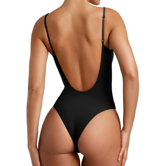 Butsmooth® Women’s Sexy Open Back V Neck Spaghetti Strap Backless Cami Bodysuit Tops