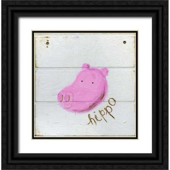 Butson, Erin 12x12 Black Ornate Wood Framed with Double Matting Museum Art Print Titled - Happy Pink Hippo