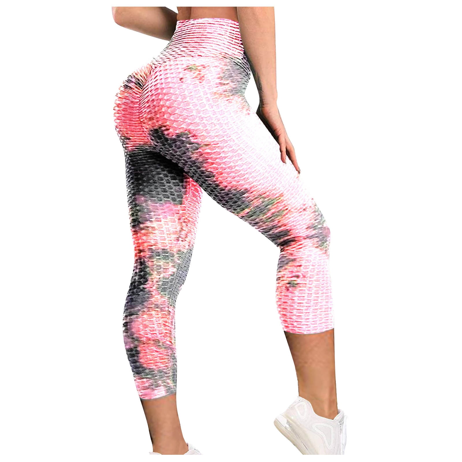 JSEZML Tie Dye Textured Leggings for Women High Waist Booty Scrunch Yoga Pants Workout Tummy Control Slimming Ruched Tights, Women's, Size: Small