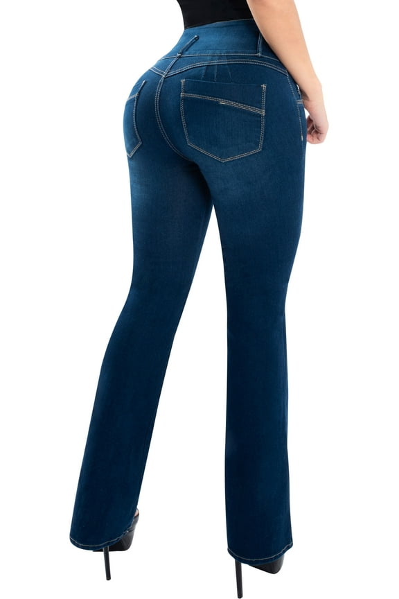 Butt Lifter Women Bootcut Jeans High Rise Waist Push Up Levanta Cola Pantalones Colombianos 515DB Dark Blue Size 3 USA / 8 COL
