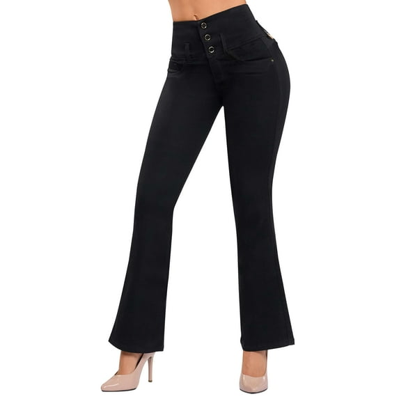 Butt Lifter Women Colombian Jeans Boot Cut Push Up Pantalones Colombianos Levanta Cola Bota Black 534BL by Fiorella Shapewear