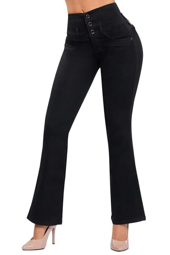 Butt Lifter Women Colombian Jeans Boot Cut Push Up Pantalones Colombianos Levanta Cola Bota Black 534BL by Fiorella Shapewear