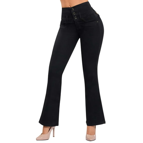 Butt Lifter Women Colombian Jeans Boot Cut Push Up Pantalones Colombianos Levanta Cola Bota Black 534BL by Fiorella Shapewear