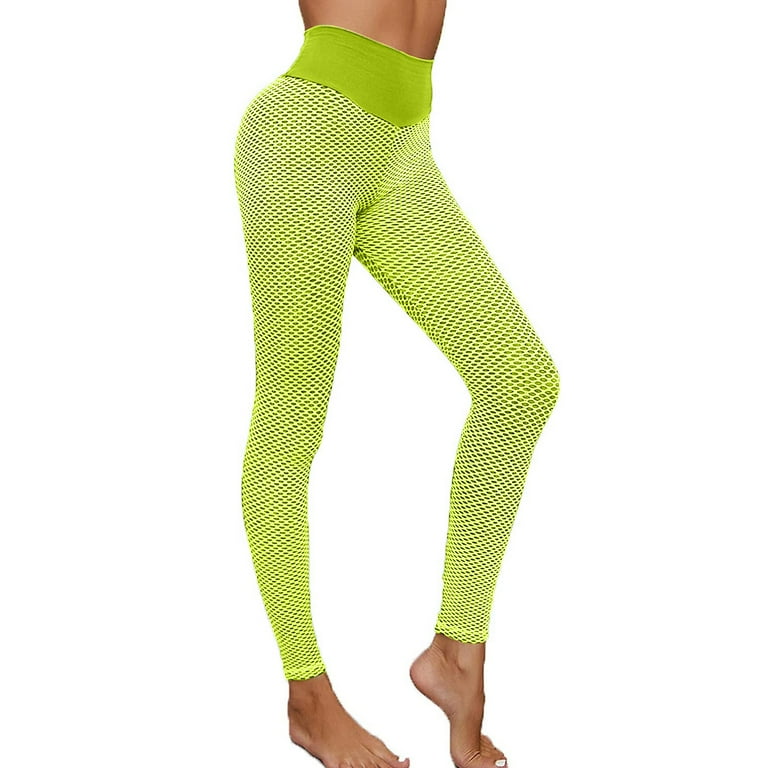 Women's High Waist, Full Length Leggings - Legging Line Black and Neon Green  Stripe