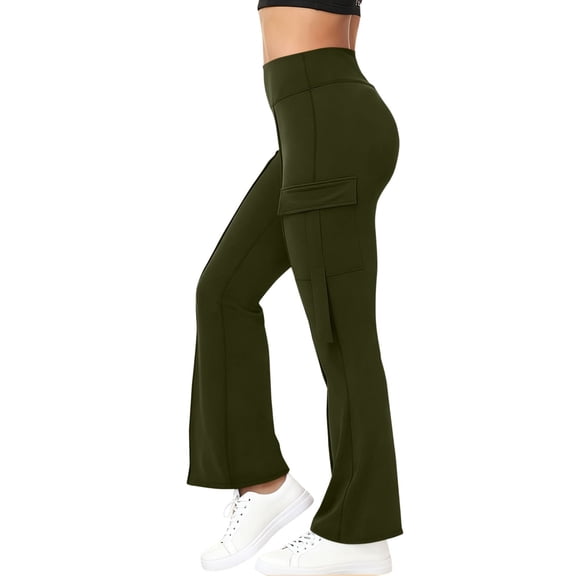 Butt Lifting Leggings for Women, Audhol Women's Workout Flare Leggings High Waisted Casual Pants Tummy Control Bootcut Yoga Pants Cargo Leggings with Pockets for Women Army Green 2XL