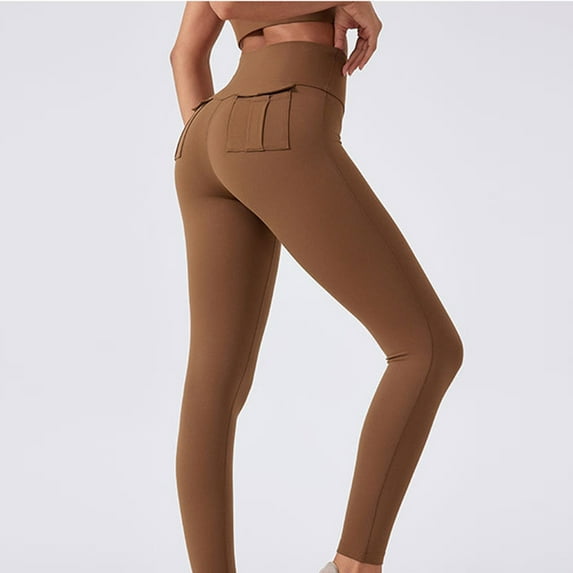 Butt Lifting Leggings for Women Solid Color High-Waisted Yoga Pants with Pockets Ladies Cycling Fitness Pants Running Sports Ankle Jegging Pants Womens Outdoor Pants Brown S