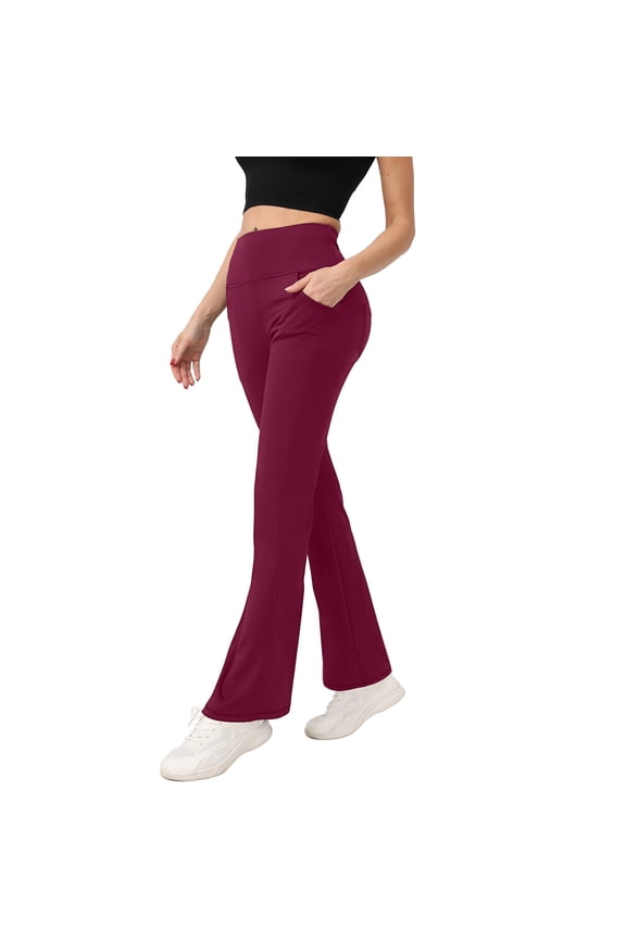 Butt Lifting Leggings for Women High Waist Slim Fit Flared Leggings Bootcut Gym Workout Bell Bottoms Tummy Control Comfy Trousers Wine S