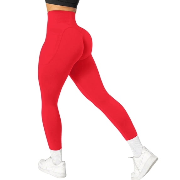 Lifting Leggings for Women Yoga Pants High Waist Seamless Athletic Gym Workout Leggings Lightweight Elastic Tights Red, Size S