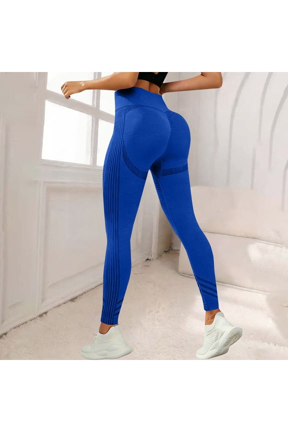 Butt Lifting Lycra No Front Seam Workout Leggings for Women Tummy Control High Waist Seamless Gym Running Leggings Blue L
