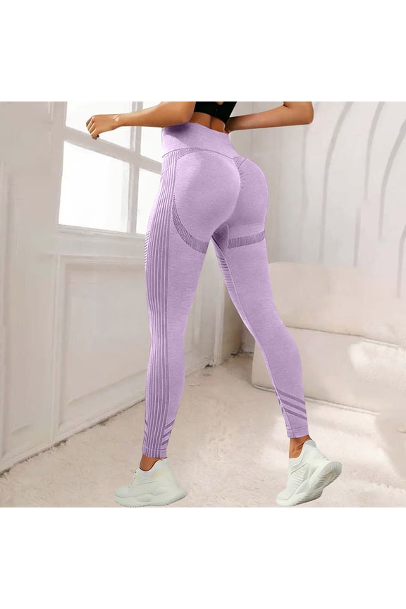 Butt Lifting Lycra No Front Seam Workout Leggings for Women Tummy Control High Waist Seamless Gym Running Leggings Purple L