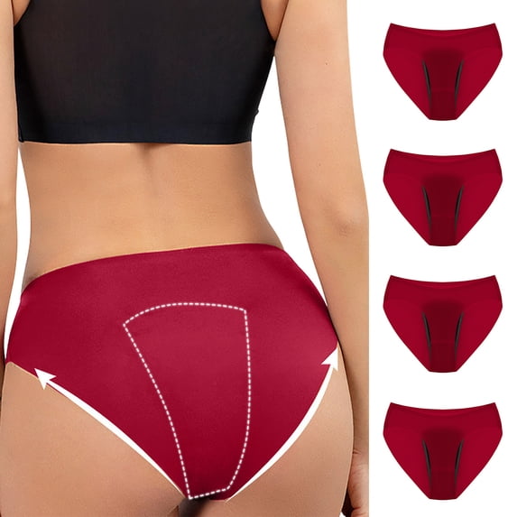 Butt Lifting Panties 4pc Women's Mid Waisted Period Panties Seamless Leak-Proof Stretch Everyday Briefs Wine M