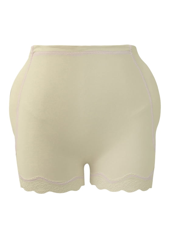Butt Lifting Shapewear with Butt Pads, Padded Underwear for Women | Booty Lifter Shorts Hip Enhancer Use Molded Pads to Add Fullness. Lace Trim Lies Flat Under Clothing for Daily Wear or Work Beige M