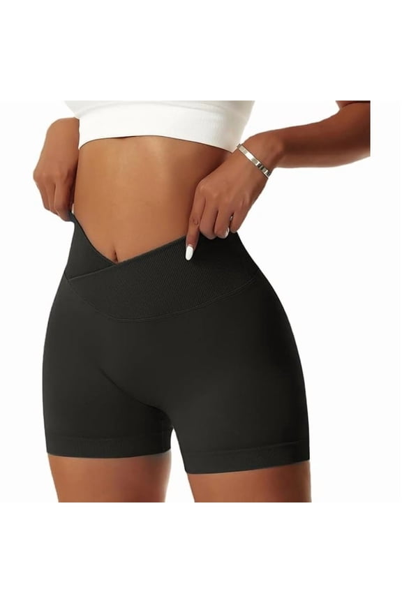 【Butt Lifting & Shaping】Yoga Shorts for Women, High Waist V Crossover Workout Biker Shorts, Tummy Control Seamless Leggings for Women, Comfortable & Stretchy Fitness Shorts