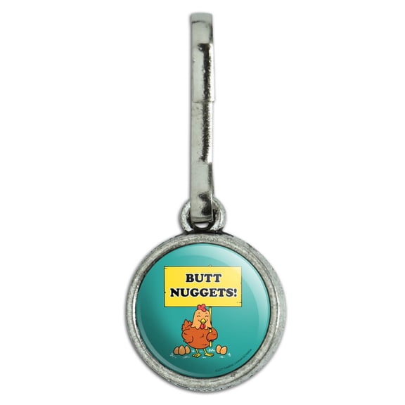 Butt Nuggets Chicken Eggs Funny Humor Antiqued Charm Clothes Purse Suitcase Backpack Zipper Pull Aid