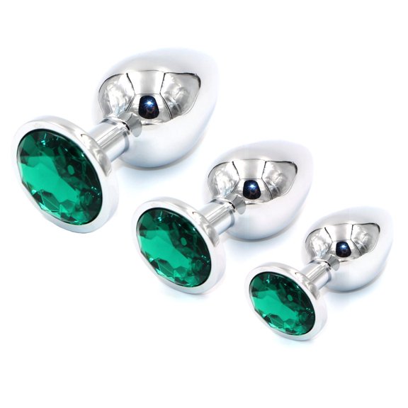 Butt Plug Set Anal Metal Stainless Steel 3-Sizes Small/M/Large Beginner Green