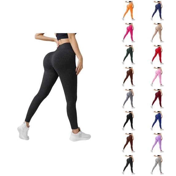 Scrunch Leggings for Women Elastic High Waist Ribbed Tummy Control Workout Running Athletic Yoga Pants