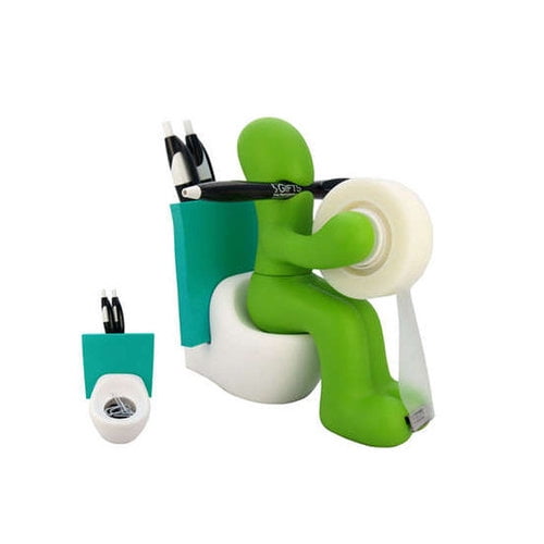 "Butt Station" Person On Toilet Magnetic Office Organizer, Green