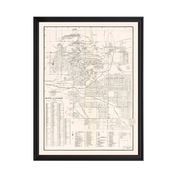 Butte Art, 1939 Vintage Map of Butte Montana, MT History Wall Decor Gift, Old Butte Map - 18" x 24" Black Framed Print