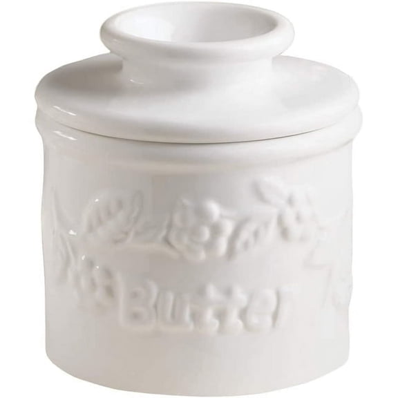 Butter Bell® Crock – Farmhouse White Raised Floral Ceramic Butter Holder with Lid, Keeper for Spreadable Butter