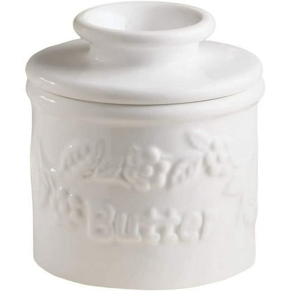 Butter Bell® Crock – Farmhouse White Raised Floral Ceramic Butter Holder with Lid, Keeper for Spreadable Butter