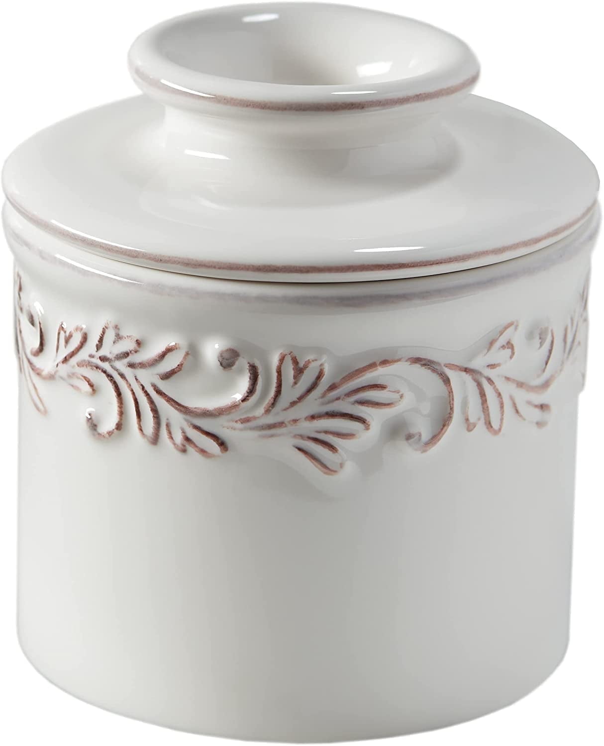 Butter Bell® Crock – Antique White Linen Ceramic Butter Holder with Lid, Keeper for Spreadable Butter