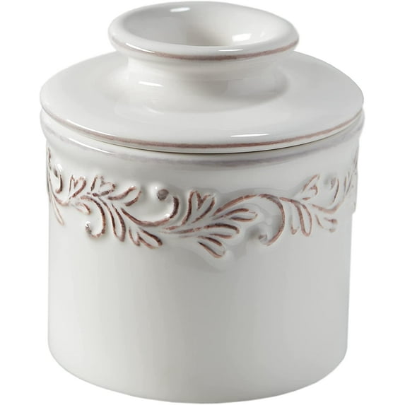 Butter Bell® Crock – Antique White Linen Ceramic Butter Holder with Lid, Keeper for Spreadable Butter