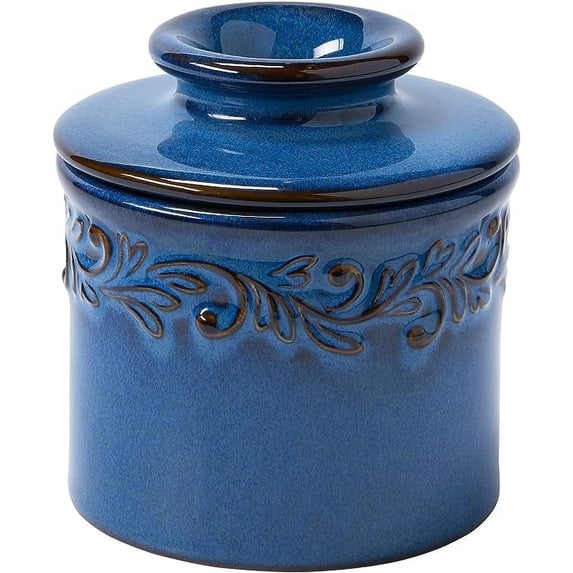 Butter Bell® Crock – Antique Denim Blue Reactive Glaze Ceramic Butter Holder with Lid, Keeper for Spreadable Butter
