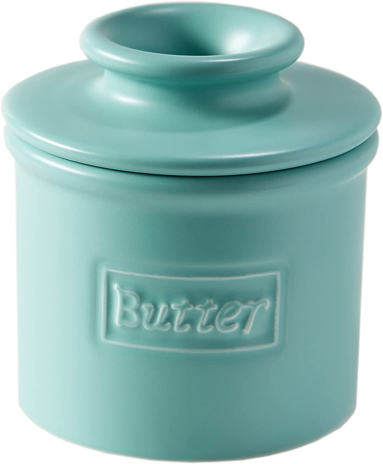 Aqua Matte Ceramic French Butter Crock Keeper
